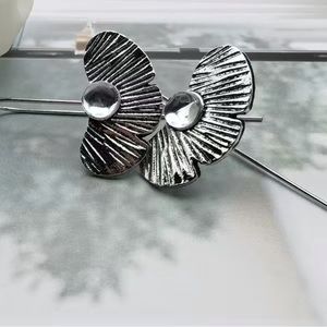 Silver Textured Leaf Drop Earrings